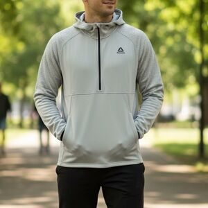 Reebok Men’s Half-Zip Hoodie - Lightweight Performance Fleece - Gray/Black - 3XL